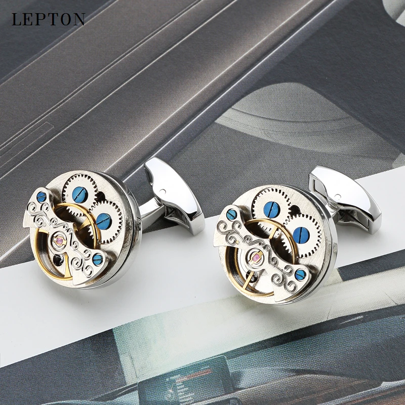 

Hot Sale Tourbillon Movement Cufflinks For Mens Wedding Groom Lepton Business Watch Steampunk Gear Cufflink Gift Relojes gemelos