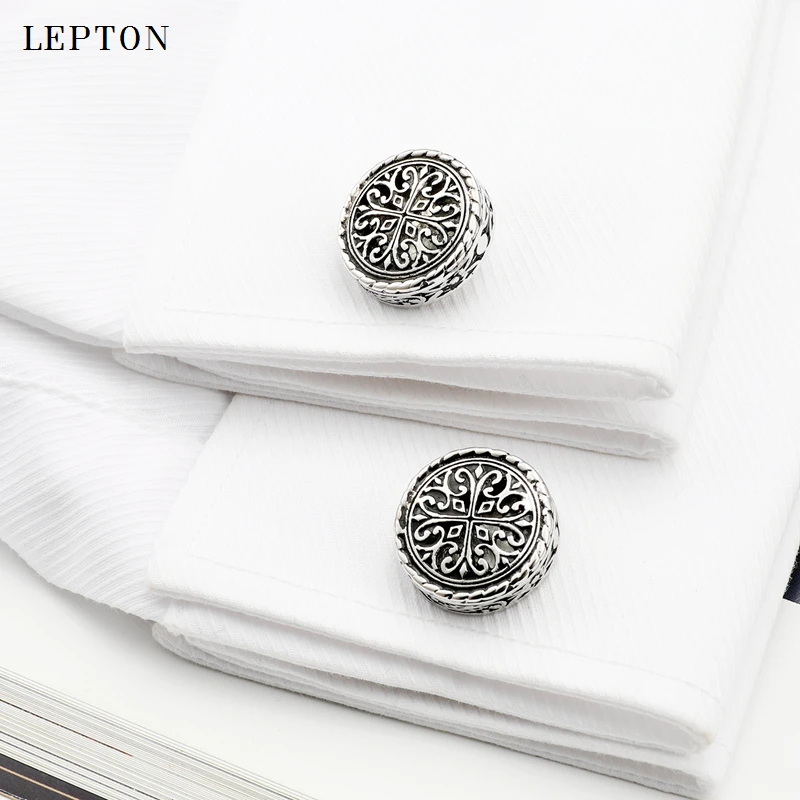 LEPTON Vintage Cufflinks For Mens Gold & Silver Color Baroque Whale Back Closure Cuff Links Wedding Business Cufflink Gemelos