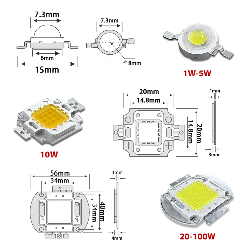 High Power LED Chip Warm Pure Cold White Lighting Beads 1W 3W 5W 10W 20W 30W 50W 100W Integrated Matrix Bulb COB Lamp