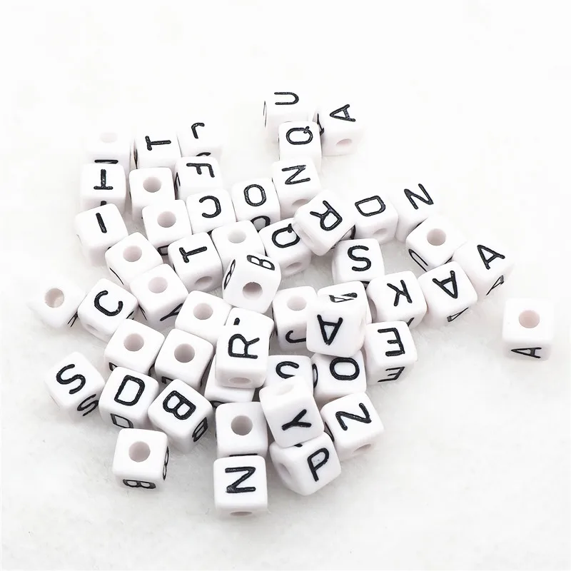 Chenkai 100pcs 10mm White Plastic Letter Beads DIY Square Acrylic Alphabet Baby Pacifier Dummy Jewelry Nursing Toy Cube Bead