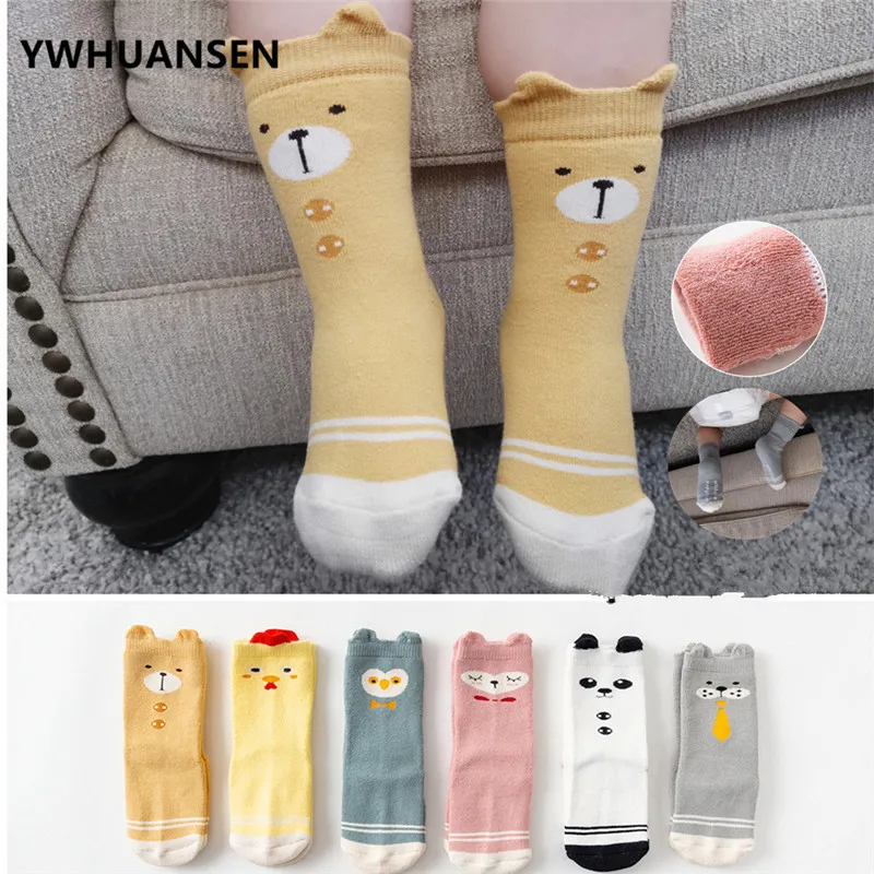 

1 Pair Autumn Winter Warm Boys Socks Anti-Slip Infant Thicken Long Terry Socks Newborn Cute Cartoon Baby Girls Socks