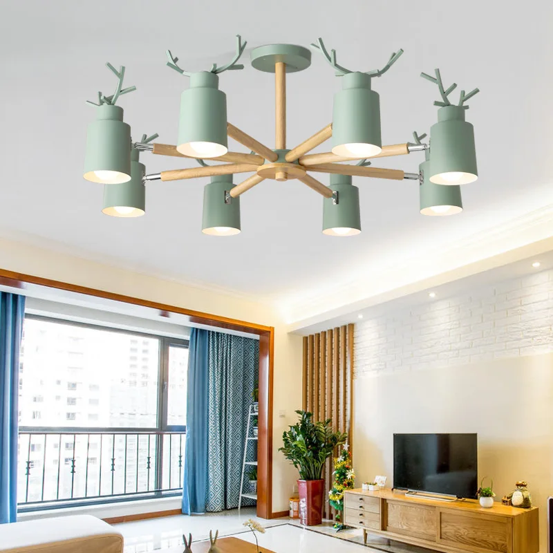 

Nordic wood Chandeliers for Chess room Modern Living Room deer Lamps Solid Wooden lamps Household Bedroom Chandelier Lighting