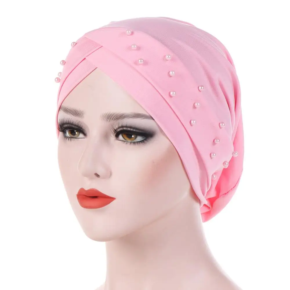 1PC Nuove Donne Elastico Turbante Cappello Musulmano Hijab Perline Islamiche Cancro Chemio Cap Signore Hijab Stretch Testa Wrap Testa Sciarpa Perdita di Capelli