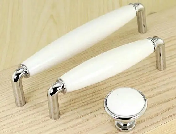 Ceramic Handle Drawer Pulls Knobs Handles Cabinet Knobs Handles Kitchen Furniture Handle Pull Knob Hardware Silver White 96 128