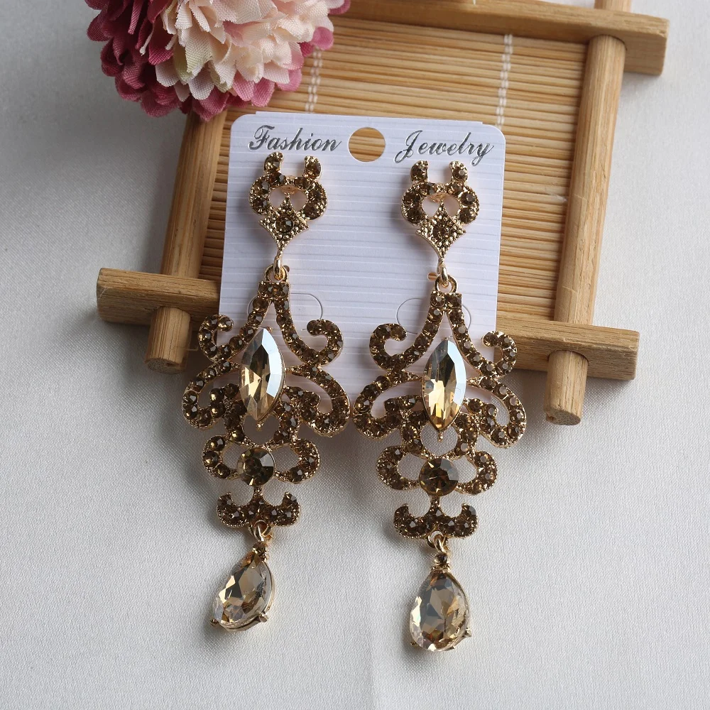 VEYO Vintage Luxury Rhinestone Drop Crystal Earrings for Women 3 Colour Fashion Jewelry Gift