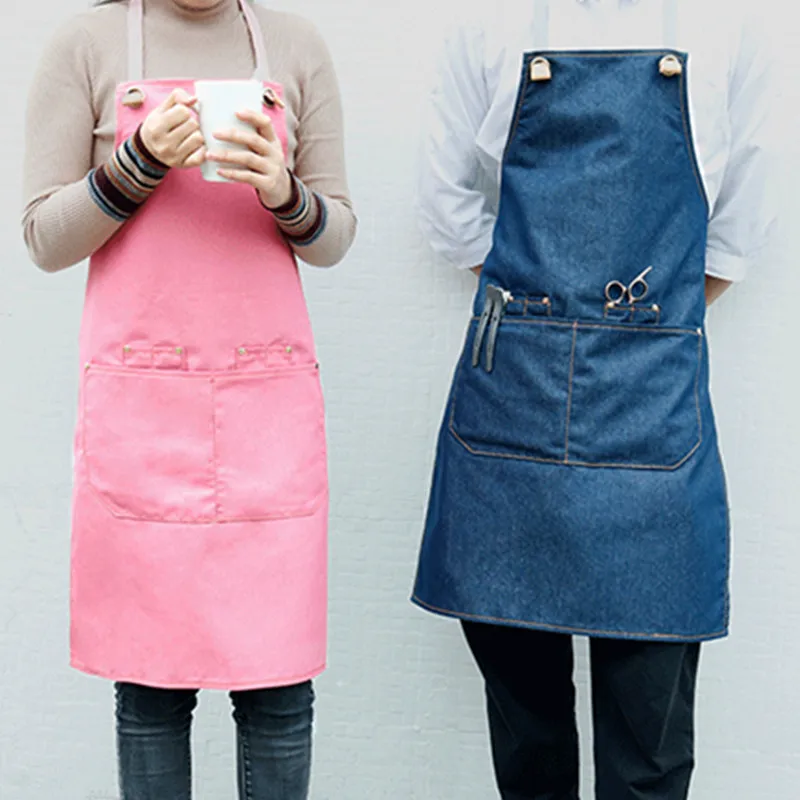 Pink Denim Apron Canvas Strap Waitstaff Barista Bartender Pastry Baker Uniform Barber Hairdresser Florist Painter Work Wear E17