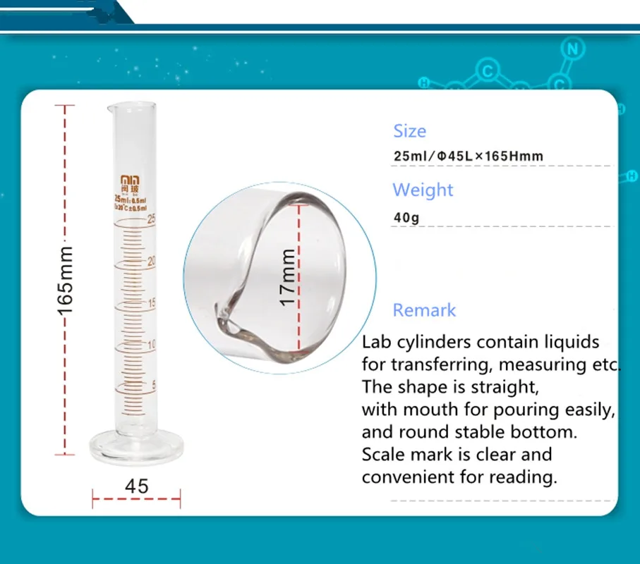 الزجاج تخرج اسطوانة مع مقياس بيركس مختبر أسطوانة قياس مع علامة ل تجربة الكيميائية البورسليكات 25 مللي 2 قطعة/الحزمة