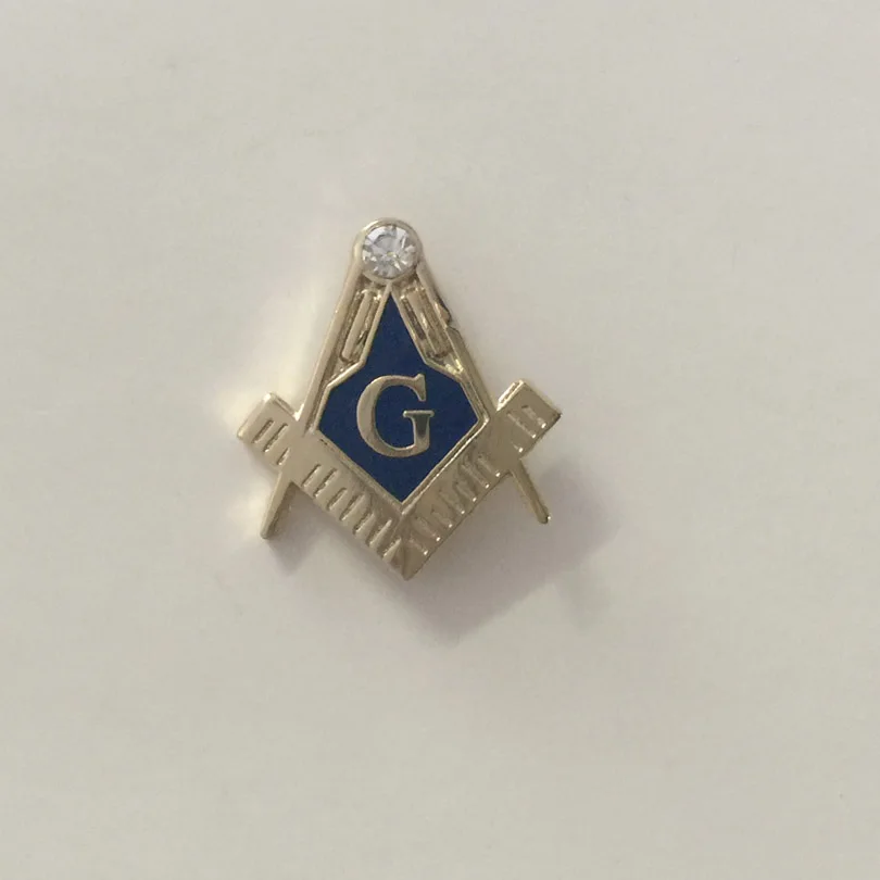 10pcs Wholesale Custom Pins Masonic Freemason Pins Brooch Blue Lodge, gift rhinestone lapel pin Square and Compass G Symbol