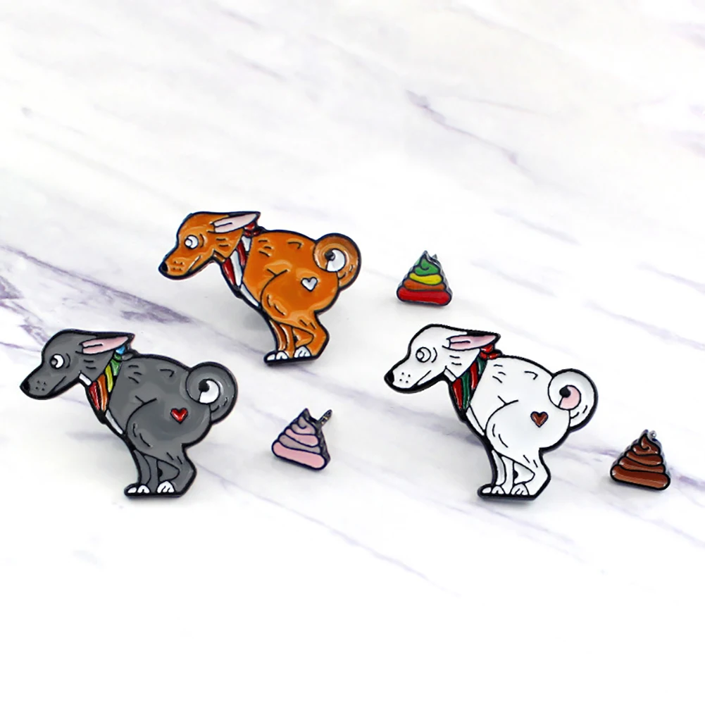 Cute Special Dog Rainbow Poo Pattern Animal Badge Children Enamel Brooch Pin Jewelry Decor