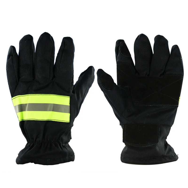 Black Reflective Strap Fireproof Gloves Wear-Resistance Non-slip Safety Gloves Fire Resistant Gloves for Firefighter