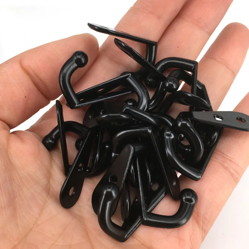 30PCS Black Metal small hooks Decorative wall cabinet hooks Door hanger for clothes hat Key Bag with Screws