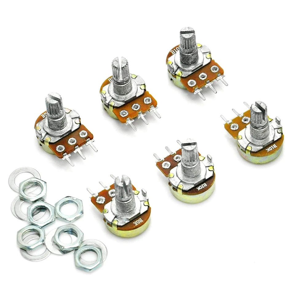 5 PCS  B1K B2K B5K B10K B20K B50K B100K B500K 3Pin 15mm Shaft Amplifier Dual Stereo Potentiometer 1K 2K 5K 10K 50K 100K 500K