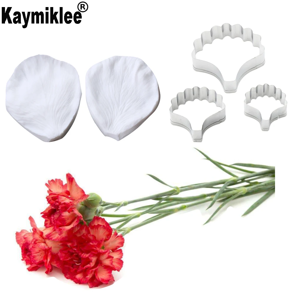 Large Carnation Veiners Silicone Molds Fondant Sugarcraft Gumpaste Clay Water Paper Cake Decorating Tools CS259