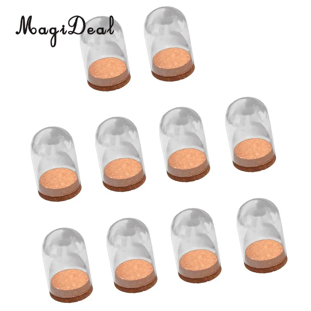 10PCs Mini Clear Glass Hemisphere Cover Dome Cabochon W.Cork for Hotel Home Office Room Table Display Decor Dry Flower Ornaments