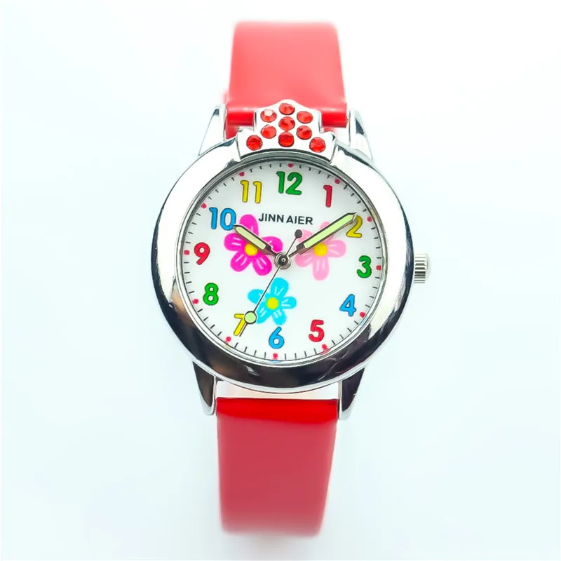 Nazeyt new little boys and girls lovely flower dial with crystal quartz watch children leather with diamond best gift clock