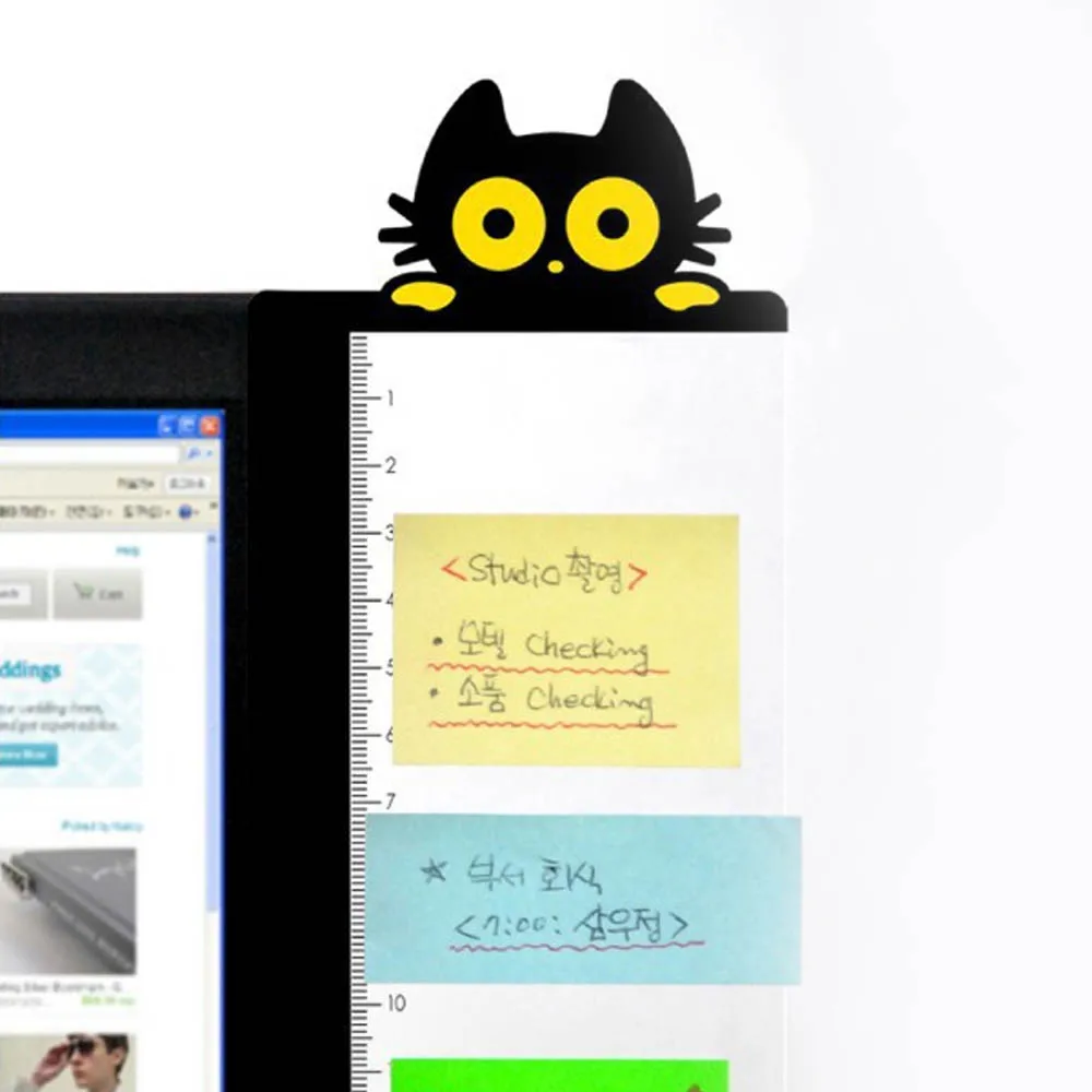 귀여운 만화 아크릴 메시지 메모 노트 탭 보드, 컴퓨터 PC 노트북 텔레비전 모니터 화면용 눈금자 1 쌍