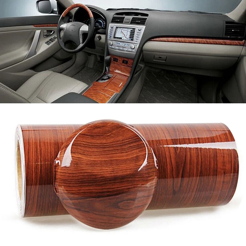 1pc 1M High Glossy Wood Grain Car Interior DIY Vinyl Sticker Decal Wrap Film