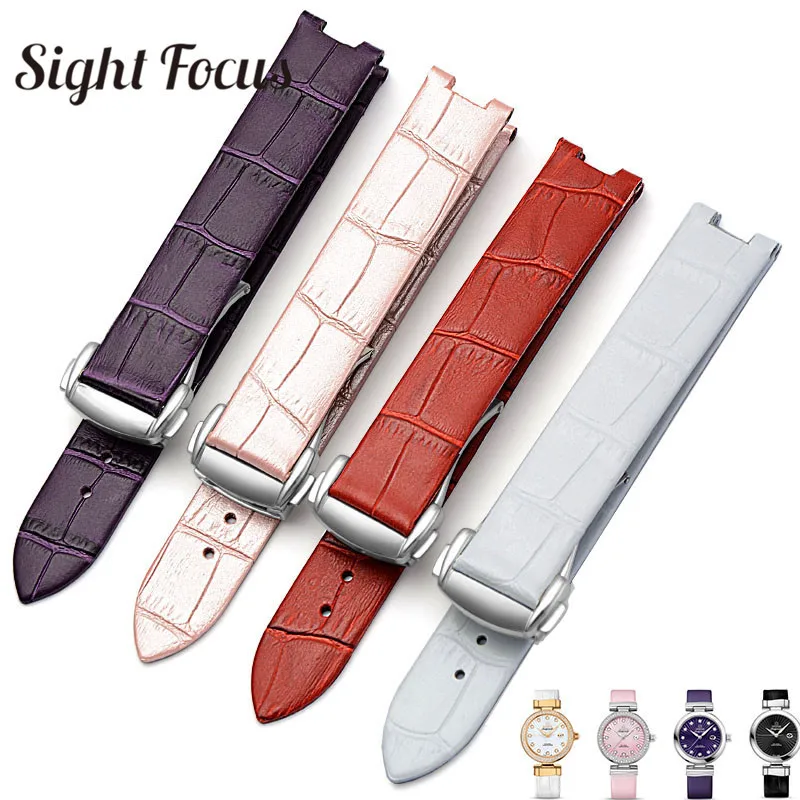 16x8mm Women Watch Strap Calf Skin Leather Watch Band for Omega Watch de Ville Ladies Watch Bracelet Female Belt Deployant Clasp