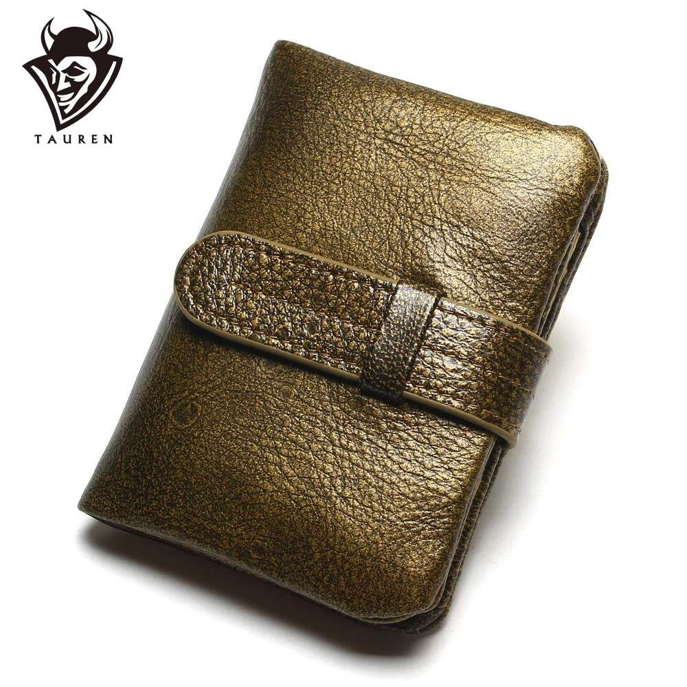 100% Luxury Vintage Casual Real Genuine Cowhide Oil Wax Leather Lady Gloden Color Women Wallets Purse Coin Pocket Female Zipper