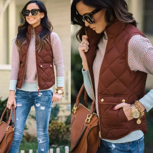 New Ladies Quilted Padded Puffer Bubble Collar Zipper Vest Warm Thick Womens Jacket Coat