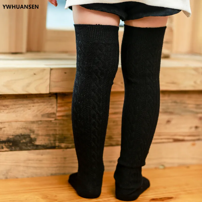YWHUANSEN Girls\' School Uniform Knee-High Sock Cable-Knit Children\'s Long Sock Fashion Kniekousen Kinderen Solid Color Kids Sock