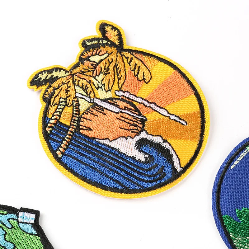 Originality Island dusk Round Badges Punk Banana earth Appliques Iron On Clothes Bags Shoes Decor Diy Scenery Badges Patches