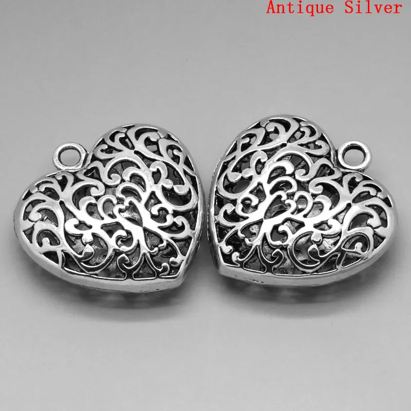 Lovely Charm Pendants Heart Silver Color Hollow 5.1x5cm,3PCs (B23471)