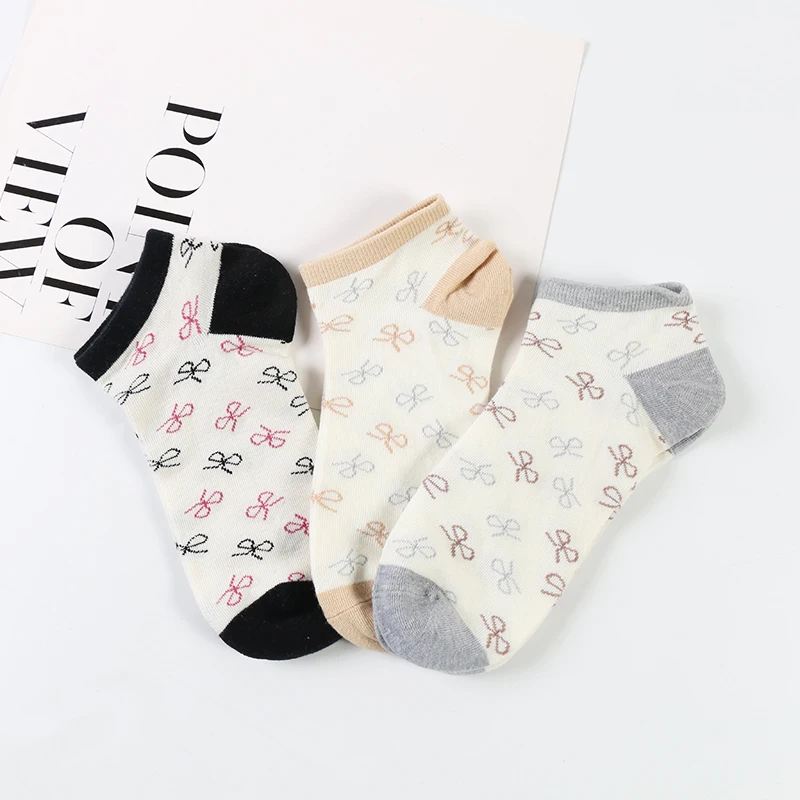 DONG AI 3 pairs casual combed cotton nylon bag boat socks bow flower soft treatment youth girl