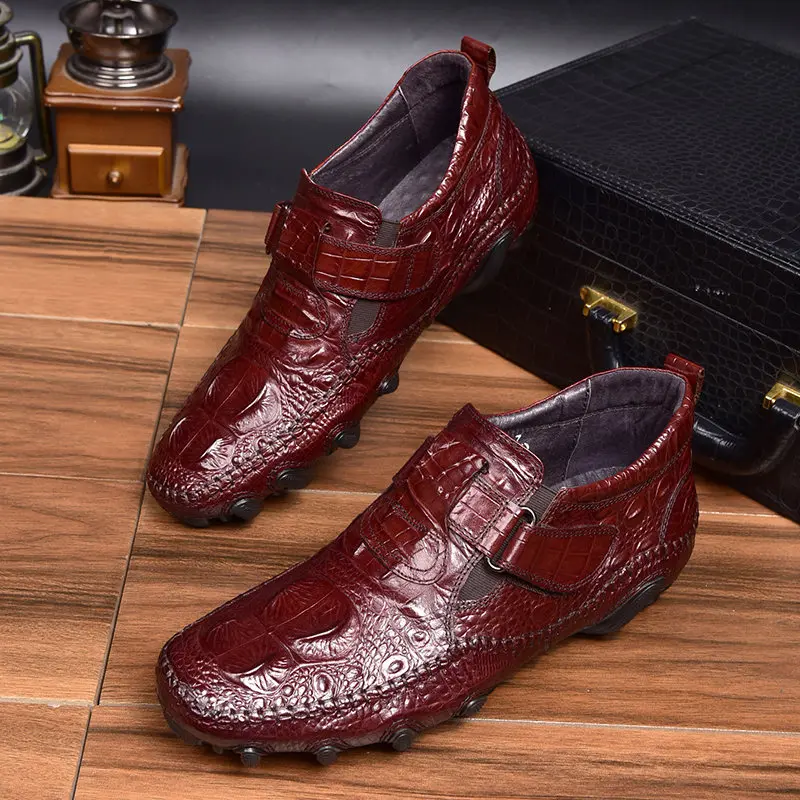 Super Recommand !Alligator Pattern Full Grain Leather Men\'s Casual Shoes High End Business Man Hook Loop Octopus Loafers