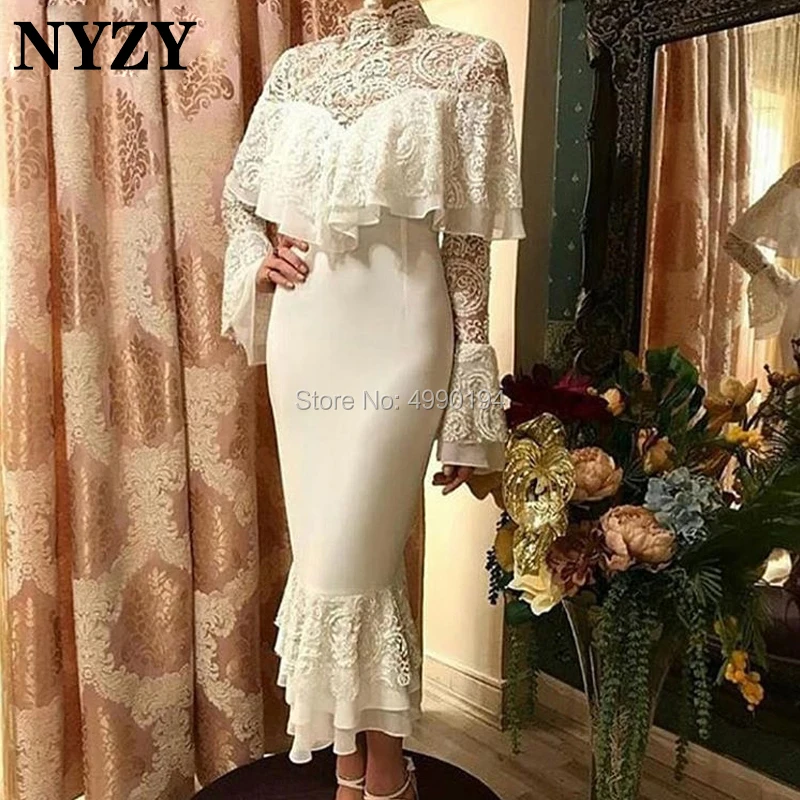 

NYZY C104 Modest High Neck Long Sleeve Arabic Muslim Evening Dress Dubai Cocktail Dress Robe Soiree vestido coctel 2019