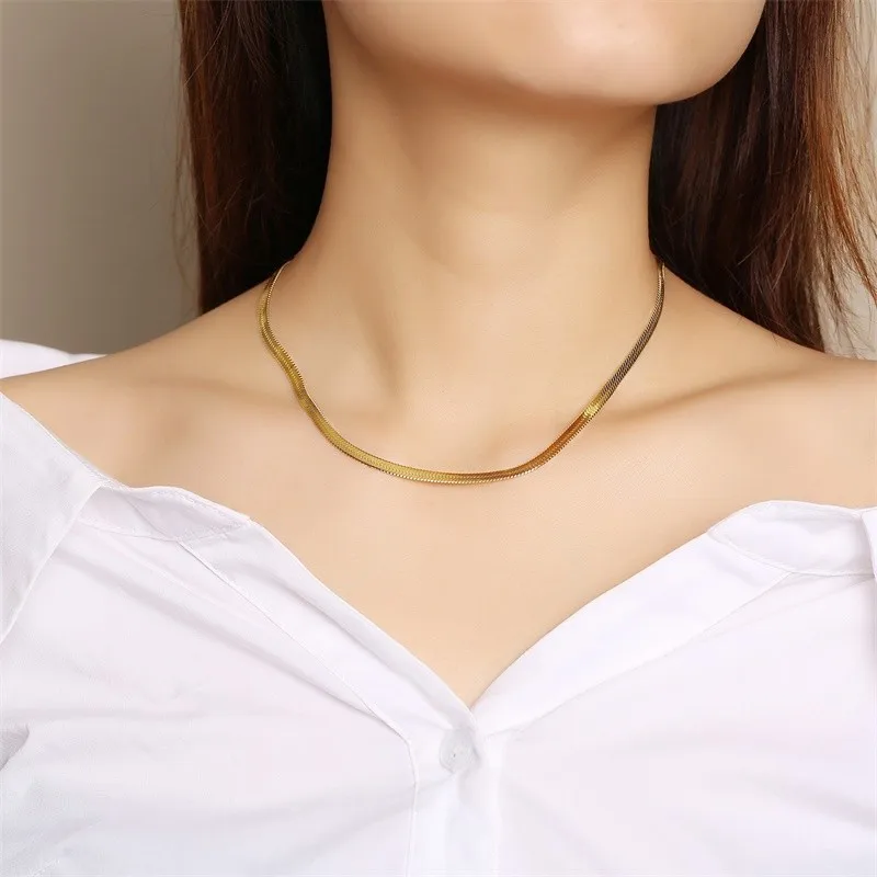 Vnox 4mm Snake Chain Choker Necklaces for Women Gold Color Stainless Steel collar femenino Length Adjustable