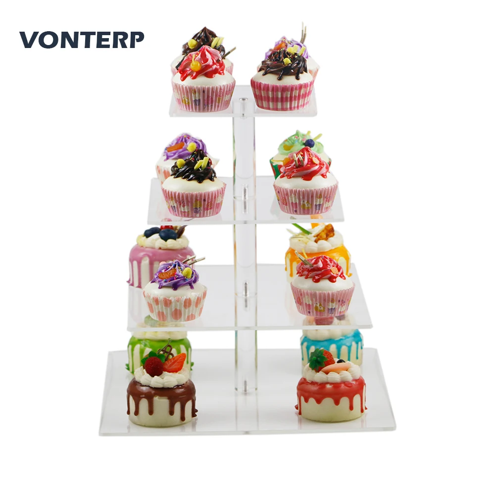 

HMROVOOM square transparent 4 Tier Acrylic Cupcake Display Stand cake holder for part wedding