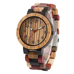 Fashion Wooden Men Watch Relogio Masculino Quartz Watches Man Wood Wristwatches Gifts Mixed Color Wooden Band Timepieces Gifts