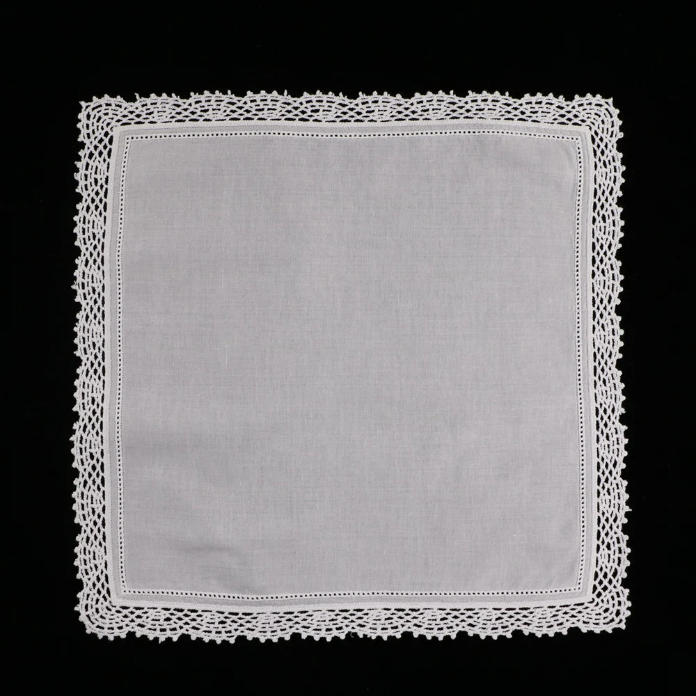 C006: White premium cotton lace handkerchiefs crochet hankies for women/ladies wedding handkerchief