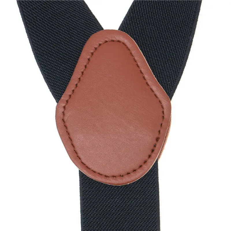 Male Shirt Suspenders Brown PU Leather Solid 6 Clips Suspenders Western-style Trousers Man Braces Adjustable Suspender