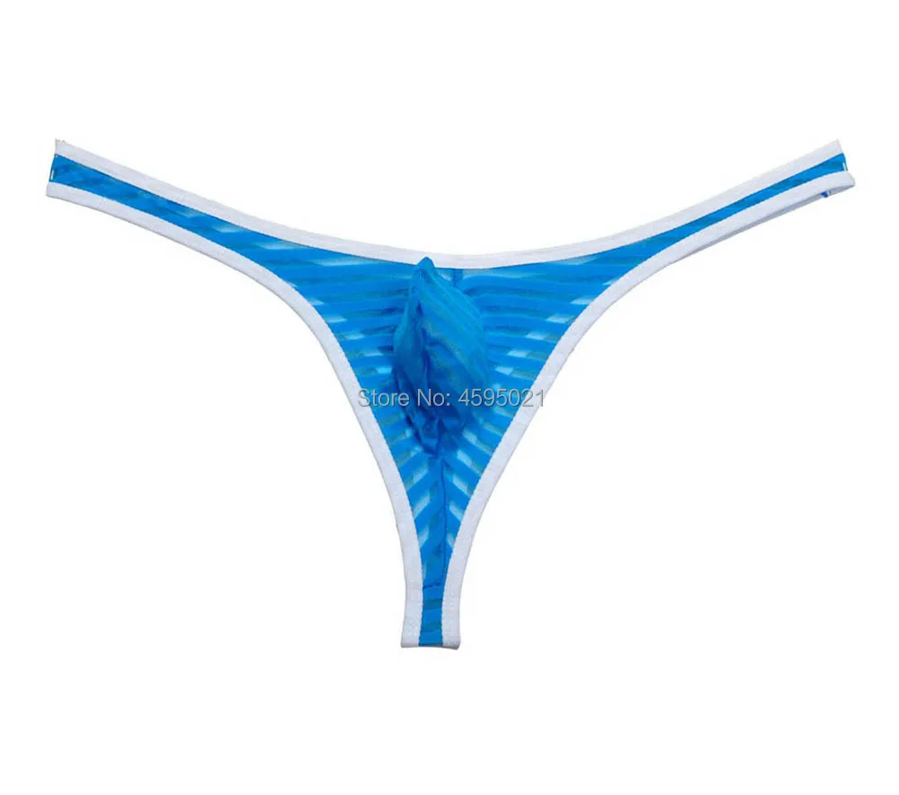 Men See-through Thong Mesh Stripe Jockstrap Micro T-back Underwear Male Border G-string Pants