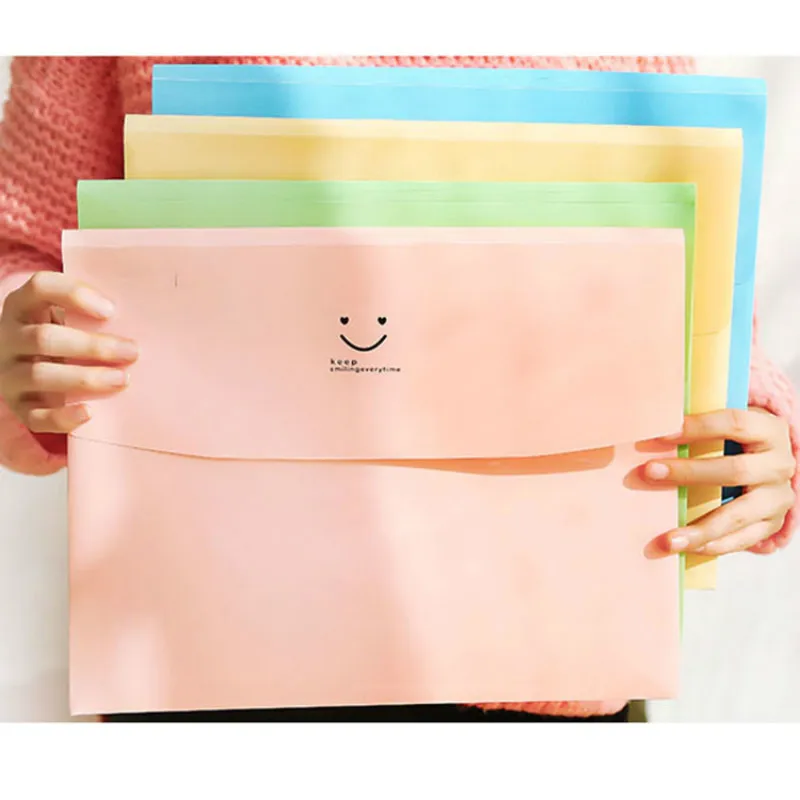 20PC Smile A4 PVC Bag School Office Supplies File Folder Bag Stationery aper Document Office File Folders Office Necessaries