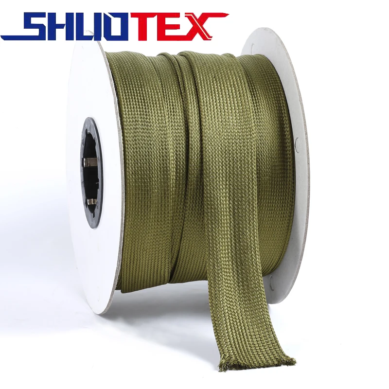 Military Green Polyester Wire Braided Casing