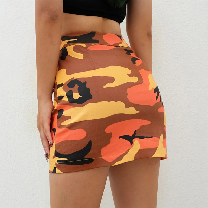 Camo Mini Denim Rokken Womens High Waisted Korte Rok Oranje Grijs Camouflage Sexy Streetwear Harajuku Rok 2018 Zomer Femme