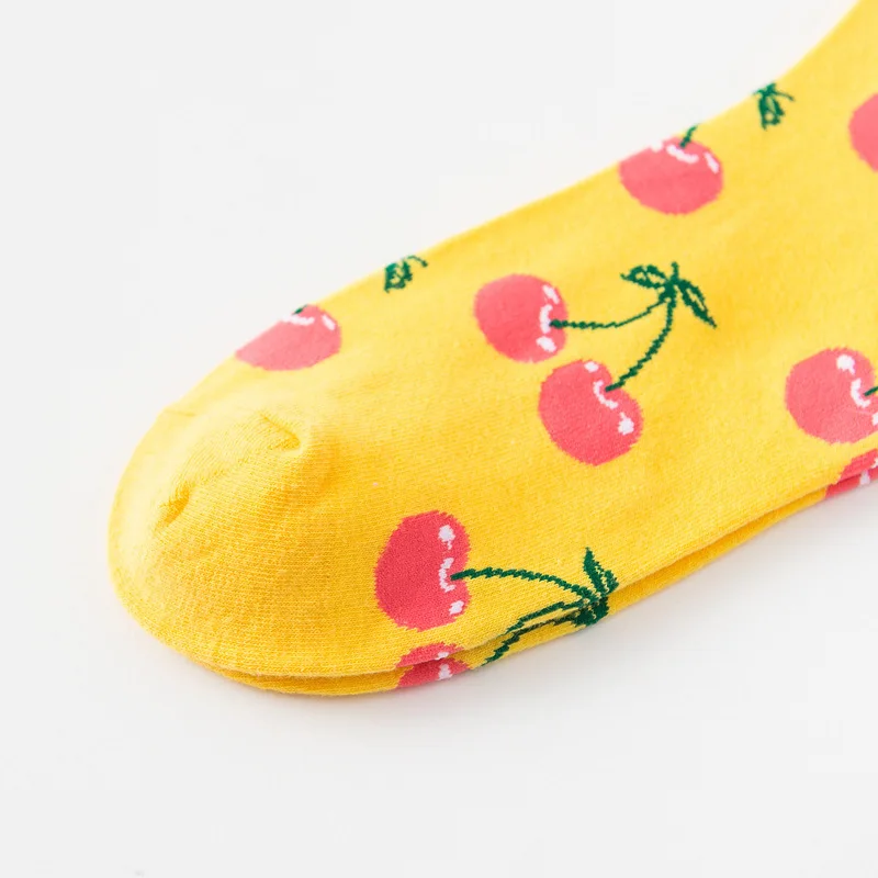 Men Socks Cartoon Cherry Lemon Apple Banana Fruits Funny Happy Personality Skate Harajuku Casual Hip Hop Street Cotton Socks