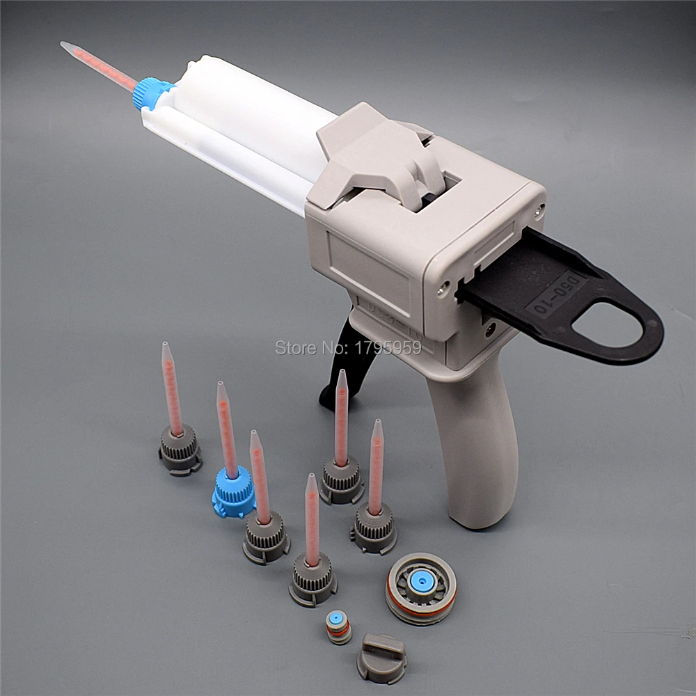 Pistola per calafataggio manuale per Dispenser adesivo 50ml pistola per colla 1: 1 AB con ugello di miscelazione statico 7pc e cartuccia a doppio barilotto vuota da 50ml