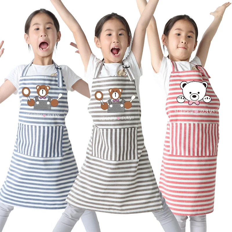 Cute bear Children's fashion striped parent-child apron kitchen chores cleaning art painting apron kids