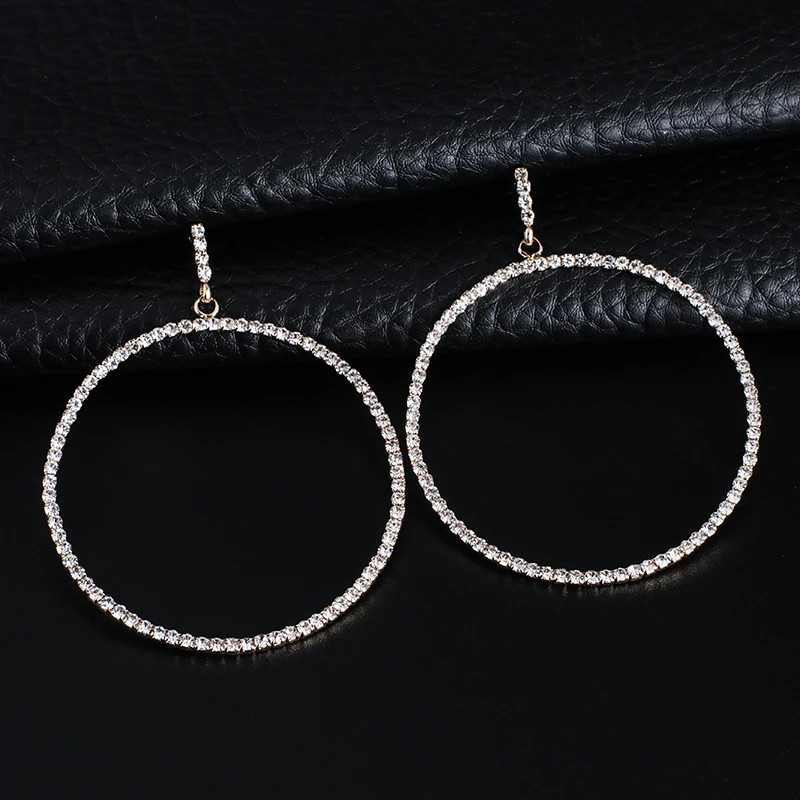 2019 Silver Color High Polished big round Earrings Paved with AAA Austrian Cubic Zirconia for Wedding Party Jewelry E626 image 2