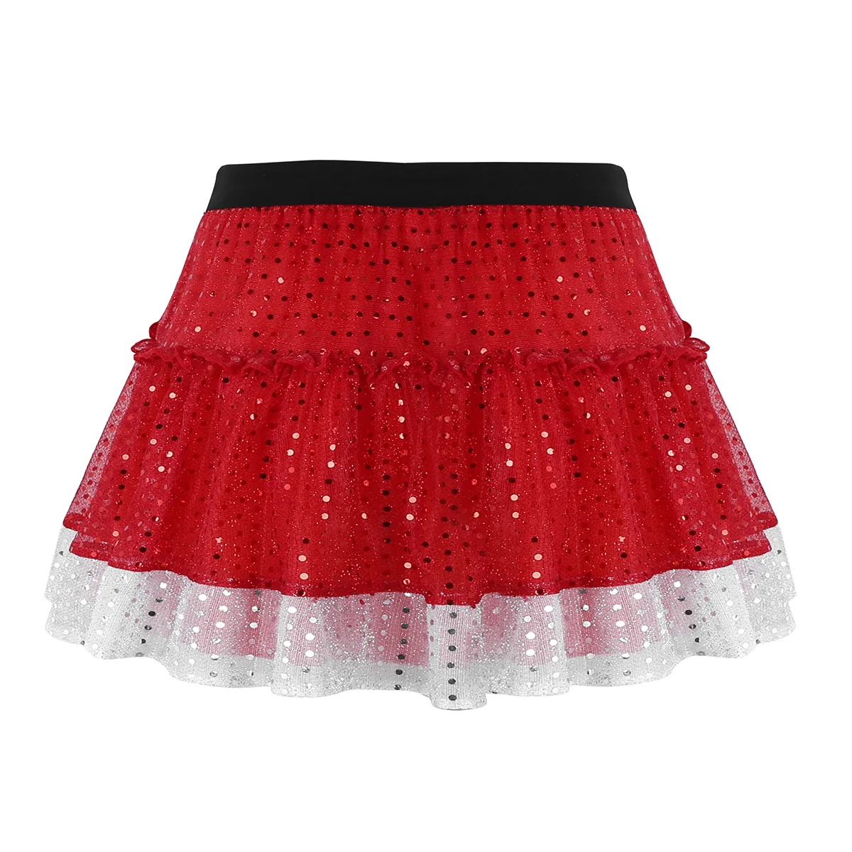 Womens Ballet Dance Skirt Girls Latin Dance Skirt Red Sequins Short Skirt Fancy Performance Party Costume Christmas Dress Up