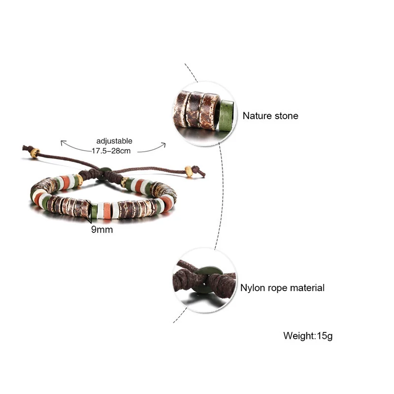 Vnox Holiday Natural Stone Beaded Bracelets for Men Women Adjustable Length Multi Color Beads Casual Male Jewelry Rope Pulseira