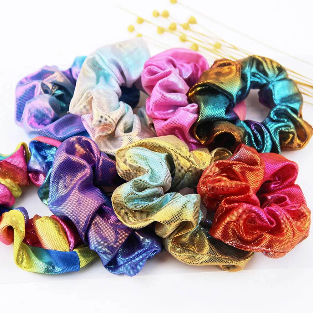 2019 Fashion Women Colorful Bronzing Elastic Hair Rope Glitter Ponytail Holder Hair Ring Accessories Girls Scrunchies Headwear