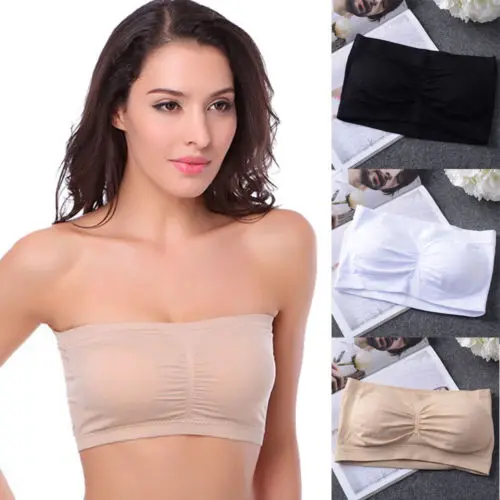 Womens Strapless Bra Bandeau Tube Top Removable Pads Seamless Crop Colors New