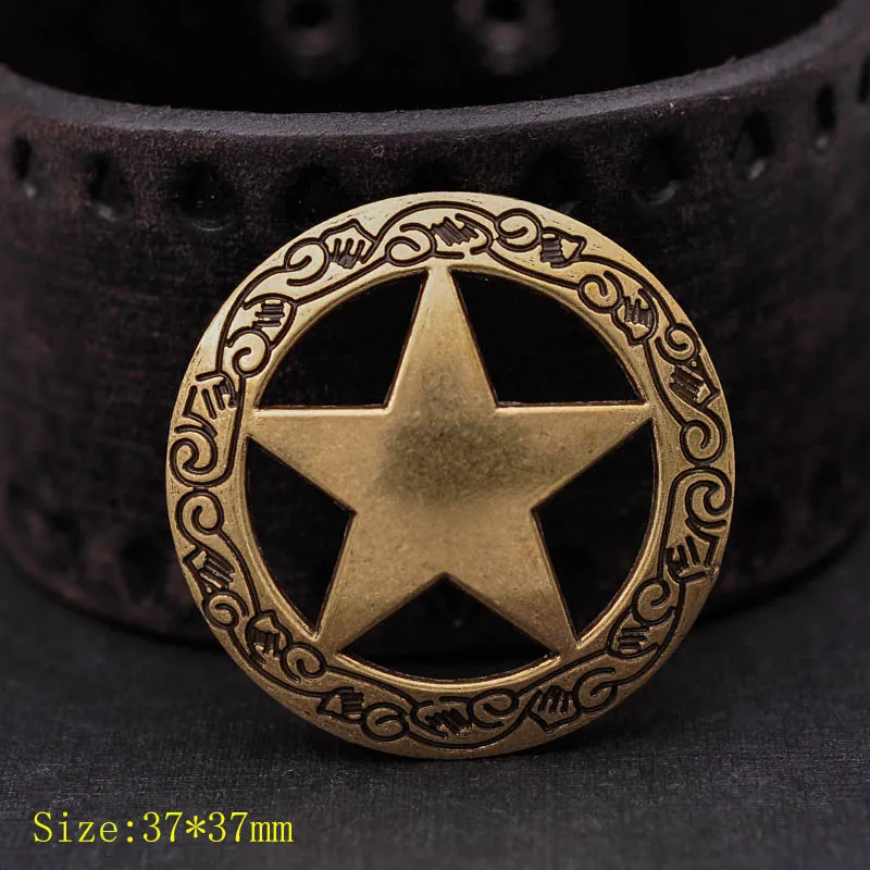 10pcs Antique Brass Western Engraved Texas Ranger Star Leathercraft Hatband Conchos 1-1/2