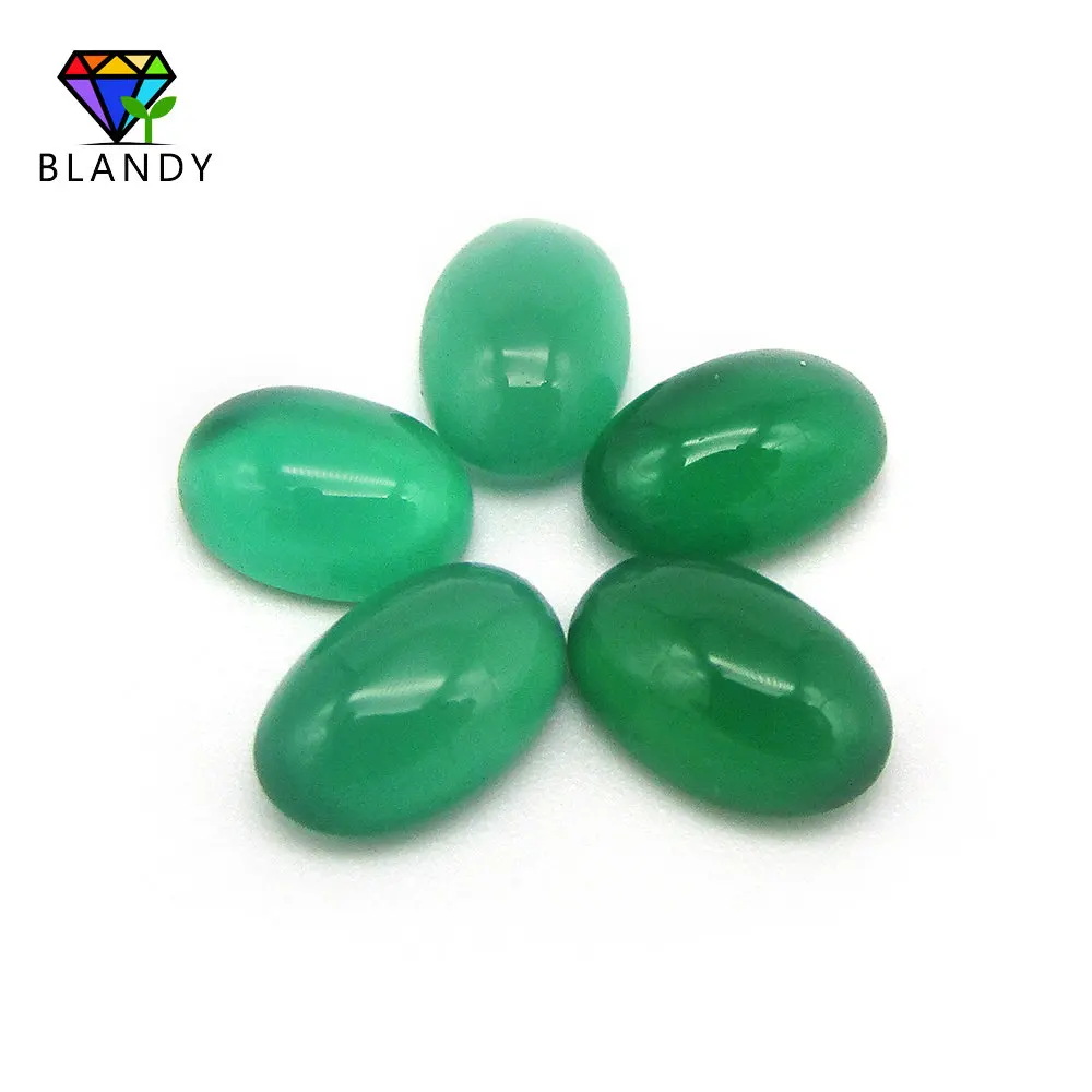 Hot Sale 5A Loose Green Stone 4*6~9*11mm Oval Cabochon Cut Natural green chalcedony Stone For Jewelry