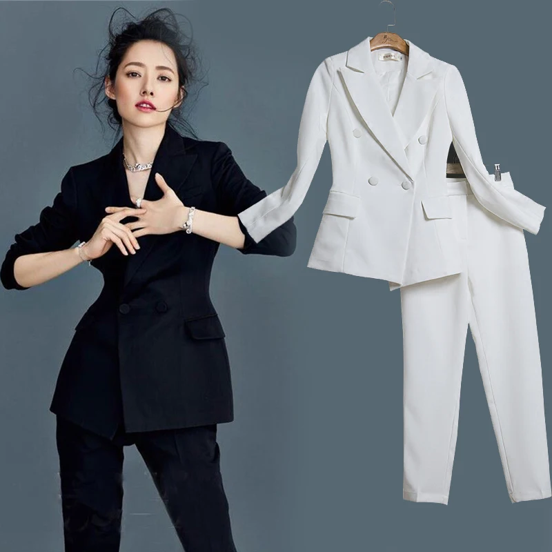 Women white Slim Pant Suits Female suit dress Notch Lapel Women\'s Business Office Tuxedos Jacket+Pants Ladies Suit